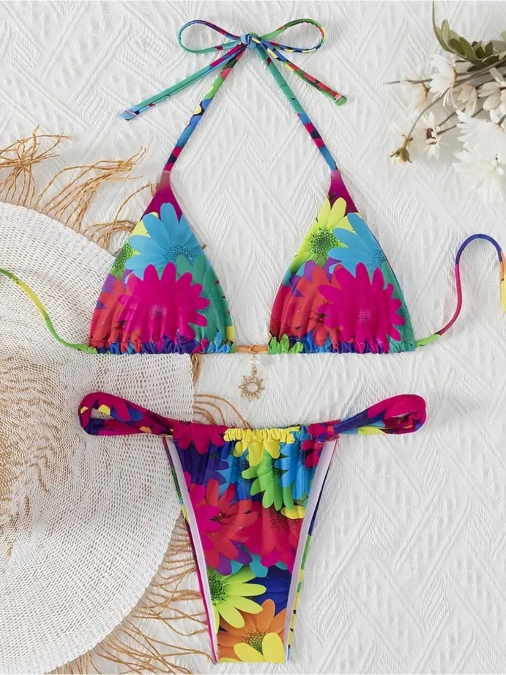 Vibrant Multicolor Floral Triangle Bikini